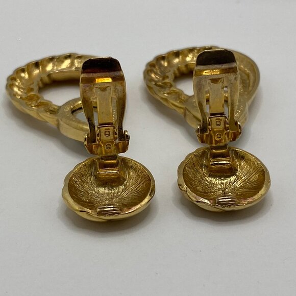 Vintage Gold Tone Dangling Earrings with Clear Stone - Picture 10 of 12